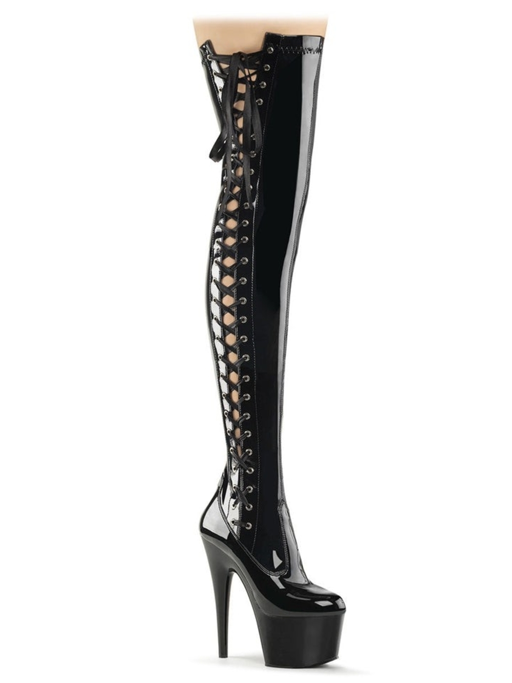 Patent Over Knee Lace-Up Platform Stiletto Boots Pleaser Adore 3050 Size 10 NIB